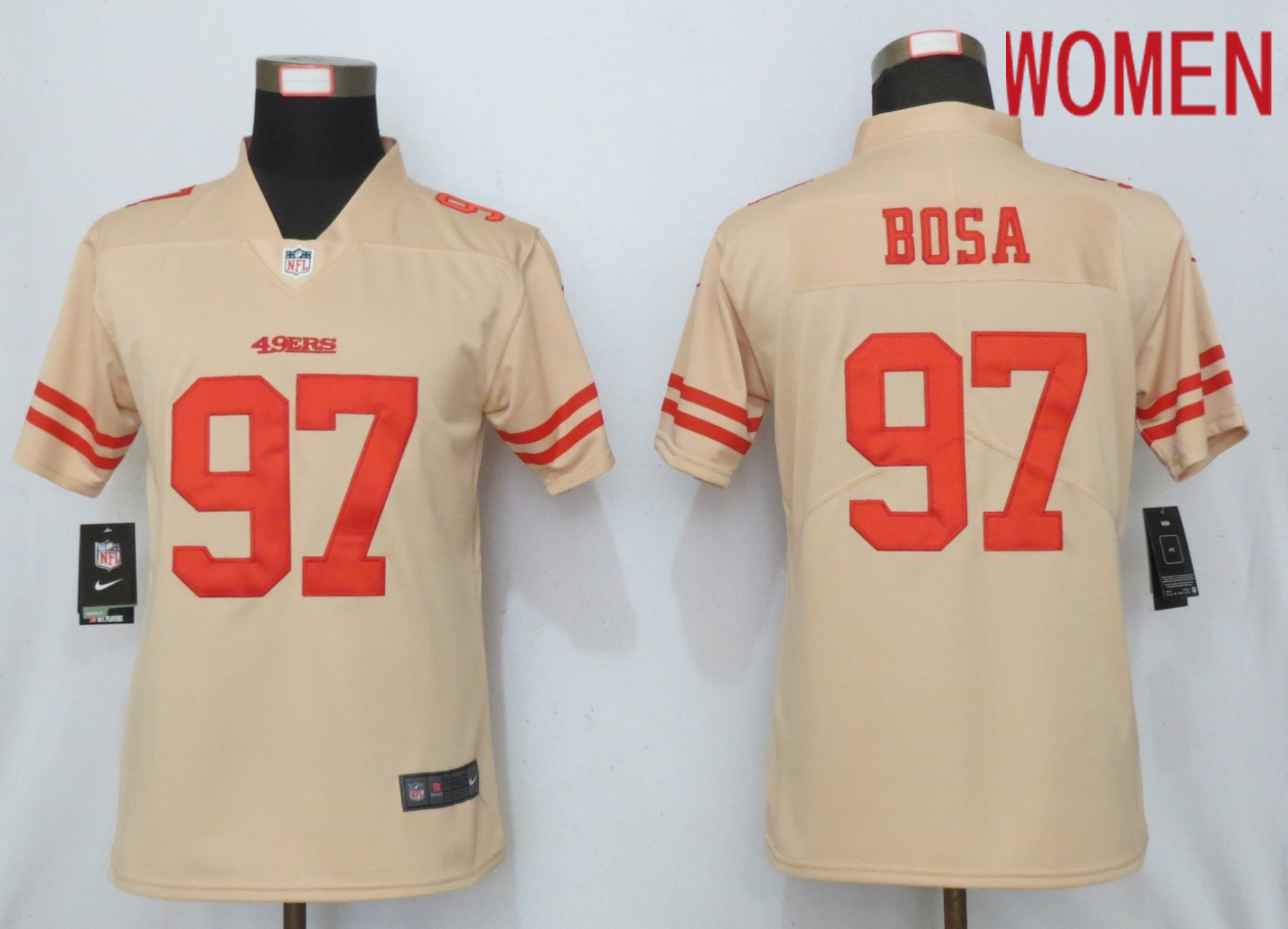 Women San Francisco 49ers #97 Bosa 2019 Vapor Untouchable Nike Gold Inverted Elite Playe NFL Jerseys->women nfl jersey->Women Jersey